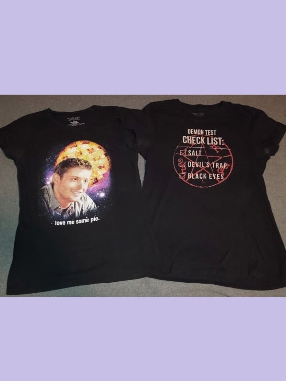 LOT SUPERNATURAL Teen Shirts 😈🥧✡️ Love Me Some Pie & Demon Check List Jr XL